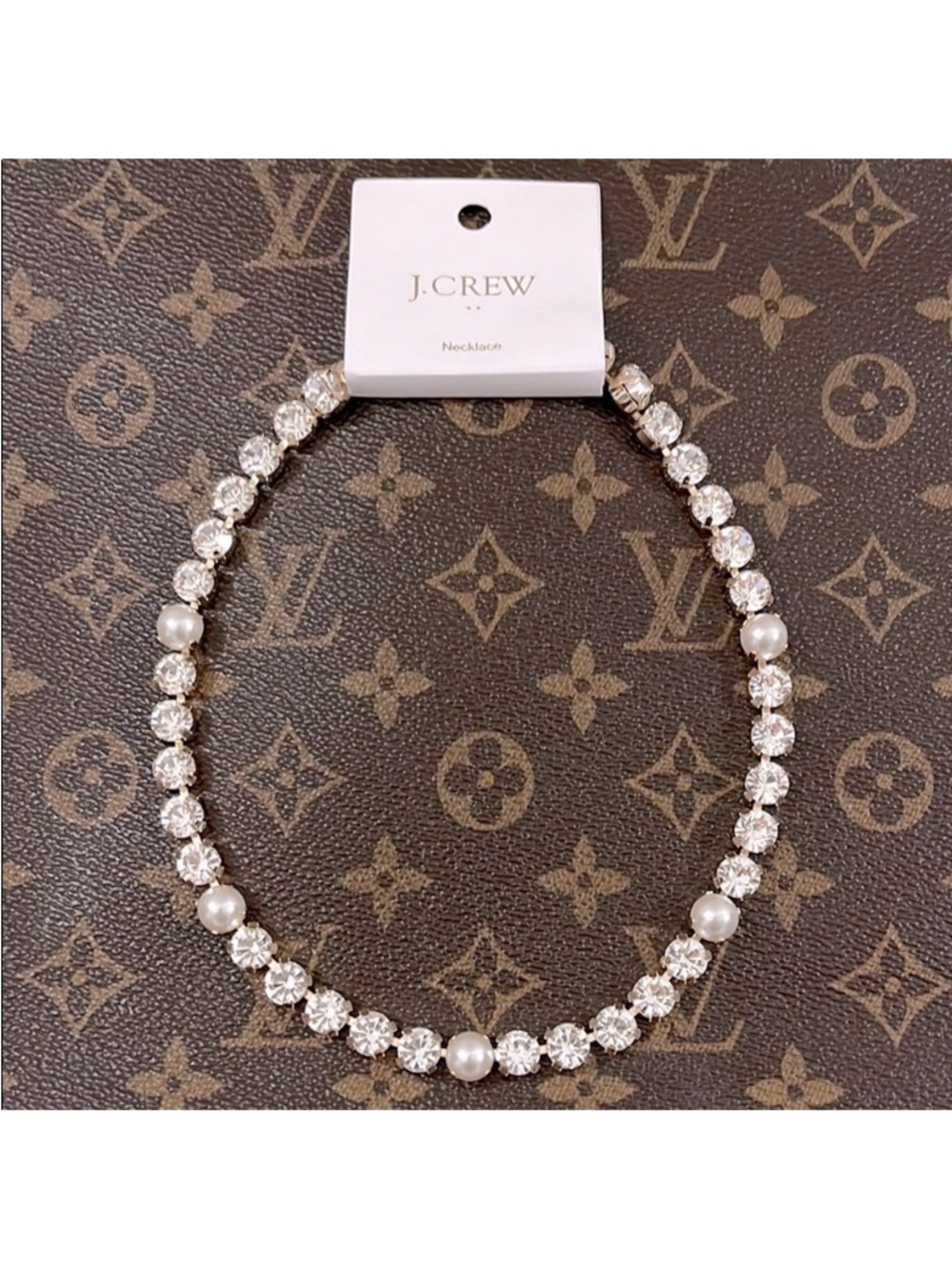 NWT J. Crew Pearl and White Crystal Choker Necklace